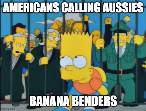 look up the meaning | AMERICANS CALLING AUSSIES; BANANA BENDERS | image tagged in bart mooning australia,australia,australians,passive aggressive racism | made w/ Imgflip meme maker
