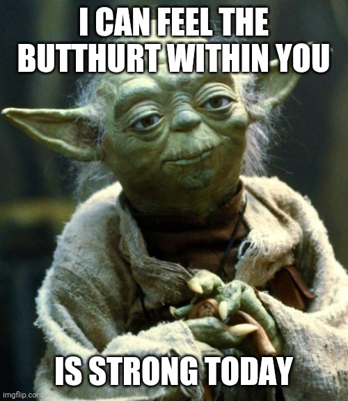 Can feel | I CAN FEEL THE BUTTHURT WITHIN YOU; IS STRONG TODAY | image tagged in memes,star wars yoda,funny memes | made w/ Imgflip meme maker