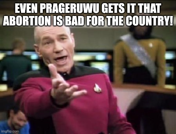 pickard | EVEN PRAGERUWU GETS IT THAT ABORTION IS BAD FOR THE COUNTRY! | image tagged in pickard | made w/ Imgflip meme maker