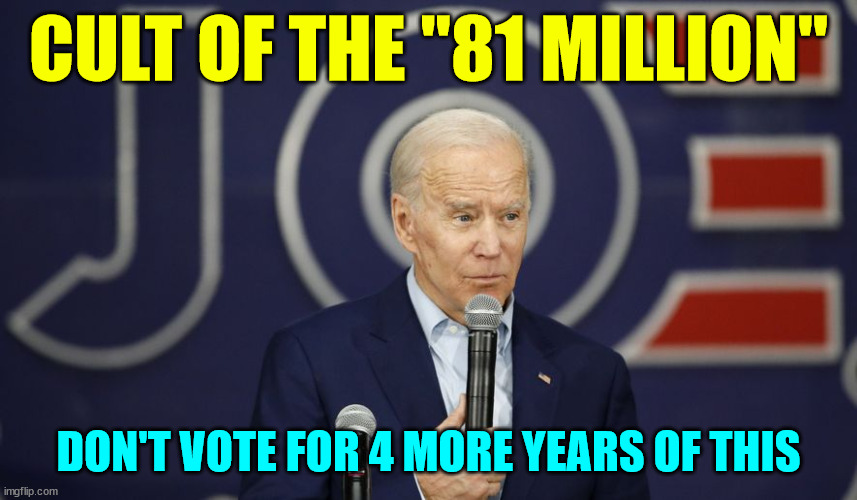 Joe Biden stupidity | CULT OF THE "81 MILLION" DON'T VOTE FOR 4 MORE YEARS OF THIS | image tagged in joe biden stupidity | made w/ Imgflip meme maker