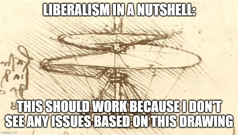 LIBERALISM IN A NUTSHELL: THIS SHOULD WORK BECAUSE I DON'T SEE ANY ISSUES BASED ON THIS DRAWING | made w/ Imgflip meme maker
