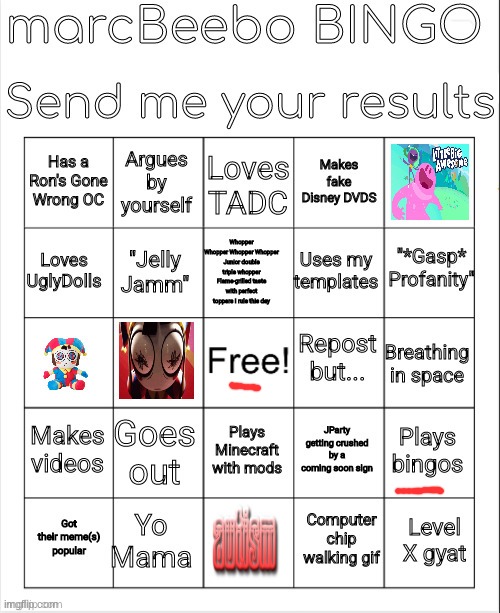 marcBeebo bingo | image tagged in marcbeebo bingo | made w/ Imgflip meme maker