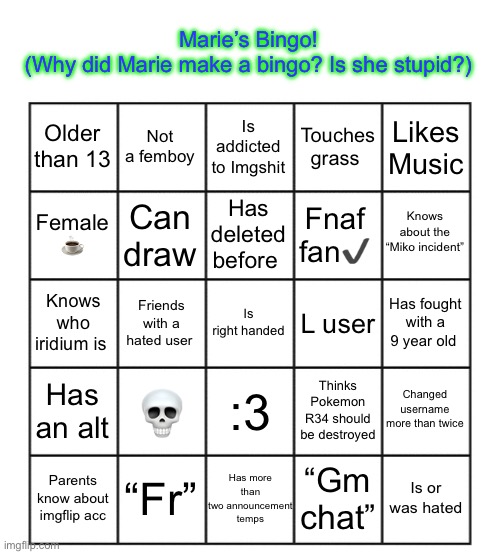 The Marie Bingo! Blank Meme Template