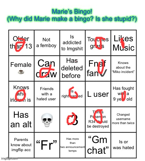 Looks like I need to get people to hate me rq | image tagged in the marie bingo | made w/ Imgflip meme maker