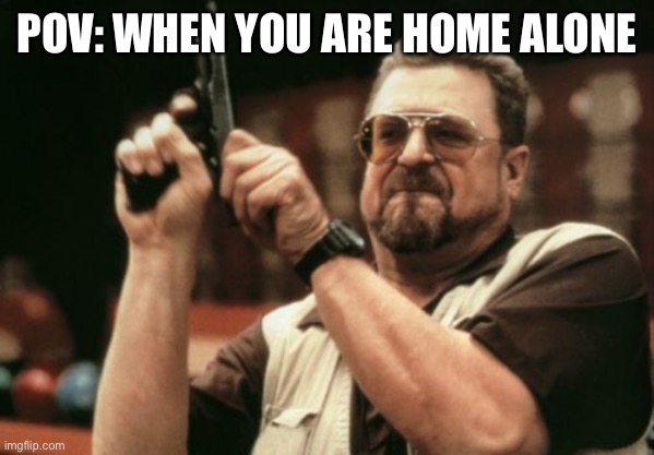 Am I The Only One Around Here Meme | POV: WHEN YOU ARE HOME ALONE | image tagged in memes,am i the only one around here,guns,funny,meme,gun | made w/ Imgflip meme maker