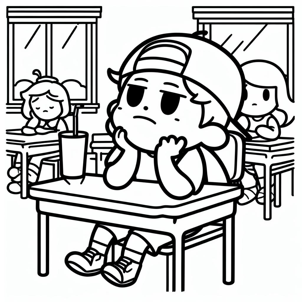 High Quality kid bored in class line art Blank Meme Template