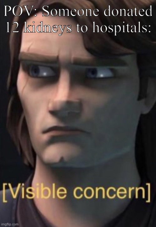 C O N C E R N | POV: Someone donated 12 kidneys to hospitals: | image tagged in anakin visible concern | made w/ Imgflip meme maker