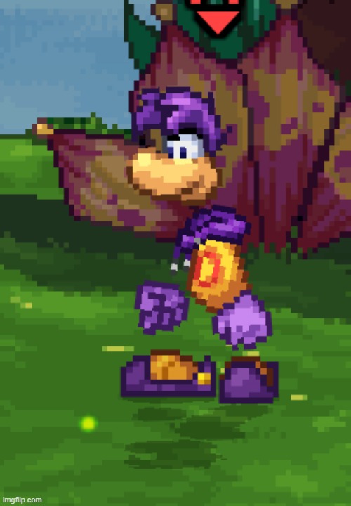 why tf is Rayman purple | image tagged in purple,purple guy,rayman,ssf2,stop reading the tags | made w/ Imgflip meme maker