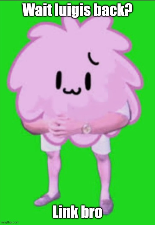 Cursed puffball | Wait luigis back? Link bro | image tagged in cursed puffball | made w/ Imgflip meme maker