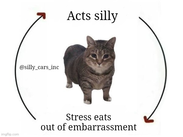 Silly Cat Stress Eats | Acts silly; @silly_cars_inc; Stress eats out of embarrassment | image tagged in cat,cats,that's just silly cat,silly,cat memes,cat meme | made w/ Imgflip meme maker