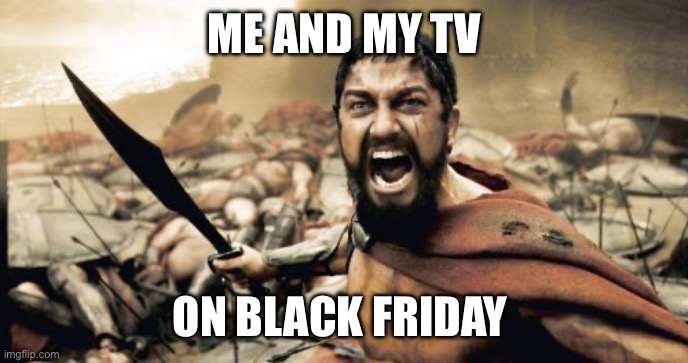 Sparta Leonidas | ME AND MY TV; ON BLACK FRIDAY | image tagged in memes,sparta leonidas | made w/ Imgflip meme maker