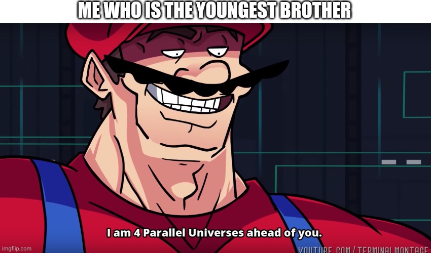 Mario I am four parallel universes ahead of you | ME WHO IS THE YOUNGEST BROTHER | image tagged in mario i am four parallel universes ahead of you | made w/ Imgflip meme maker