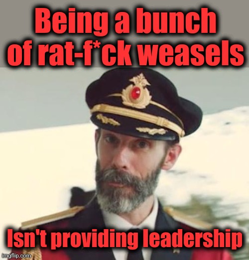 Captain Obvious | Being a bunch
of rat-f*ck weasels Isn't providing leadership | image tagged in captain obvious | made w/ Imgflip meme maker