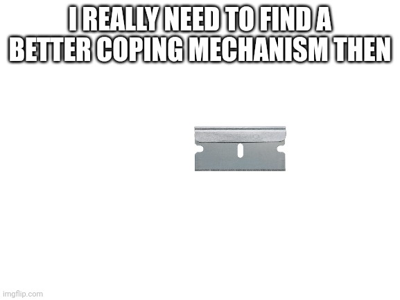 Blank White Template | I REALLY NEED TO FIND A BETTER COPING MECHANISM THEN | image tagged in blank white template | made w/ Imgflip meme maker