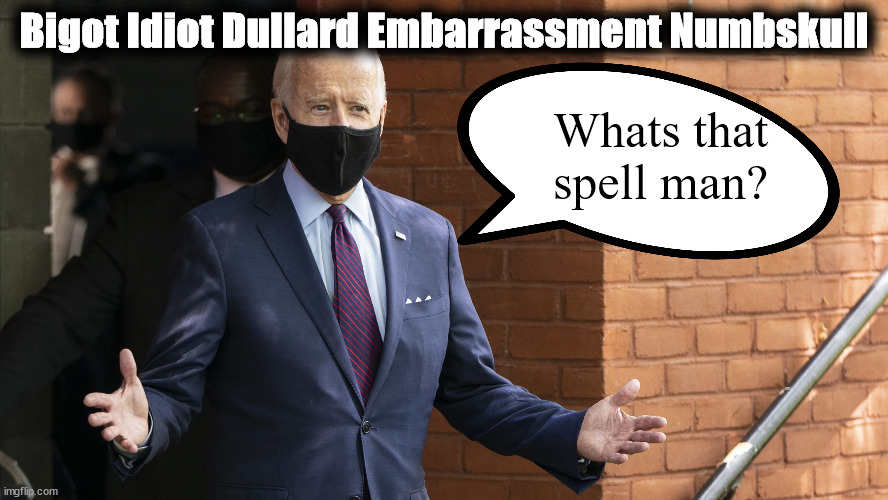 The Meaning of Biden | Bigot Idiot Dullard Embarrassment Numbskull; Whats that spell man? | image tagged in bidens masking,bidenomics 101,eat shit man,have some crap with your pis | made w/ Imgflip meme maker