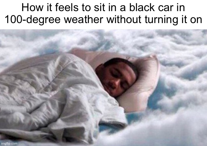 deep sleeping in the cloud | How it feels to sit in a black car in
100-degree weather without turning it on | image tagged in deep sleeping in the cloud | made w/ Imgflip meme maker