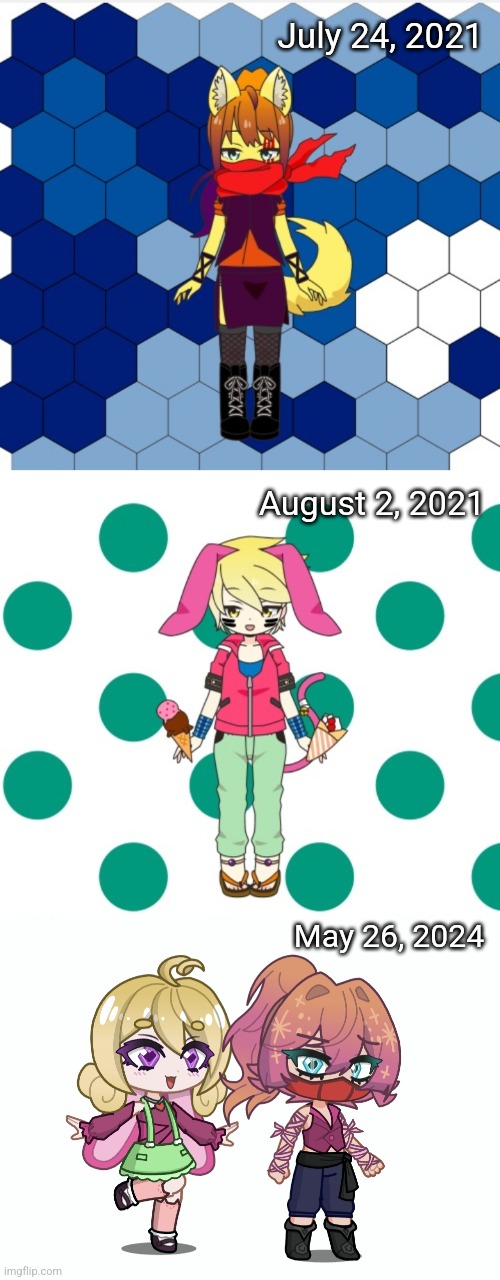 I found Myra and Rosabelle's oldest designs back when I was obsessed with charat- | July 24, 2021; August 2, 2021; May 26, 2024 | made w/ Imgflip meme maker