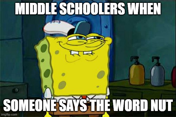 Don't You Squidward Meme | MIDDLE SCHOOLERS WHEN; SOMEONE SAYS THE WORD NUT | image tagged in memes,don't you squidward | made w/ Imgflip meme maker