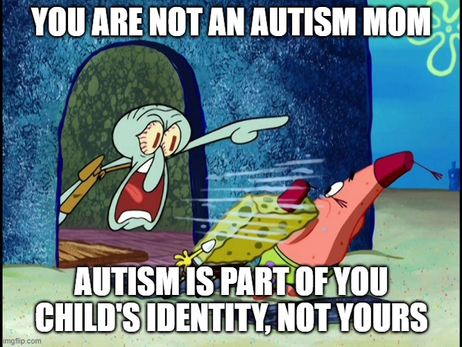 there is a difference between autistic moms and "autism" moms | YOU ARE NOT AN AUTISM MOM; AUTISM IS PART OF YOU CHILD'S IDENTITY, NOT YOURS | image tagged in squidward screaming | made w/ Imgflip meme maker