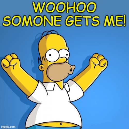 Woohoo Homer Simpson | WOOHOO SOMONE GETS ME! | image tagged in woohoo homer simpson | made w/ Imgflip meme maker