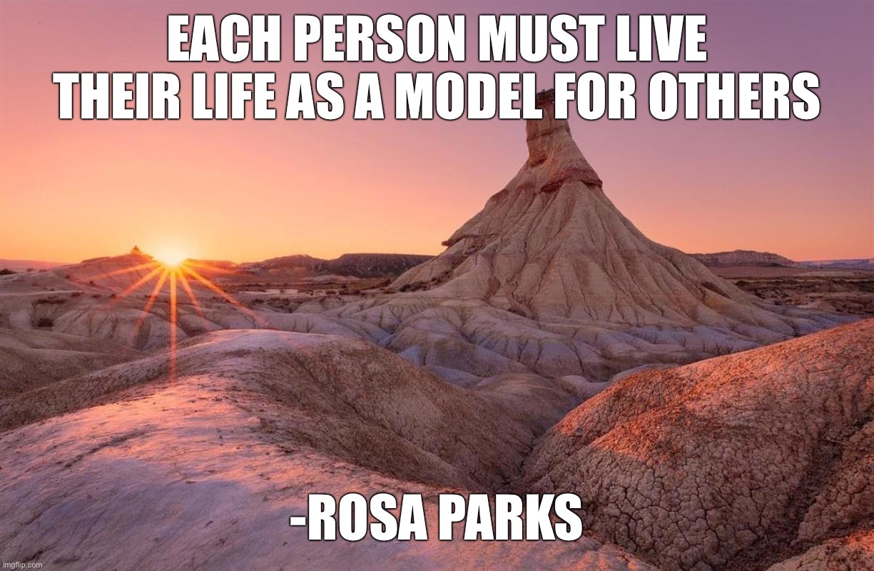 EACH PERSON MUST LIVE THEIR LIFE AS A MODEL FOR OTHERS; -ROSA PARKS | image tagged in memes,motivational | made w/ Imgflip meme maker