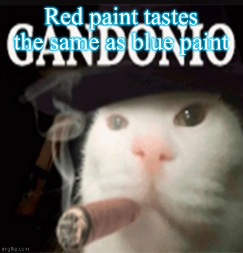 Gandonio | Red paint tastes the same as blue paint | image tagged in gandonio | made w/ Imgflip meme maker