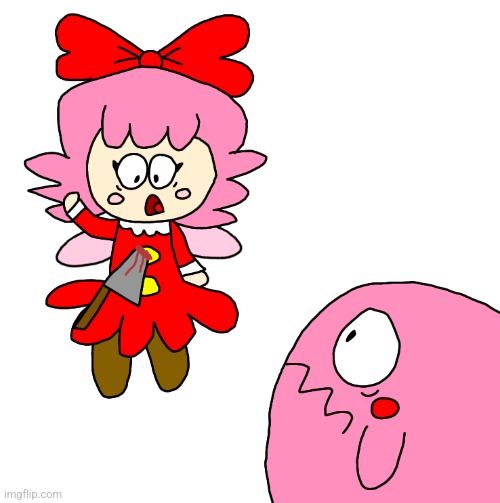Ribbon had a knife on her chest | image tagged in kirby,fanart,parody,gore,bloody,funny | made w/ Imgflip meme maker