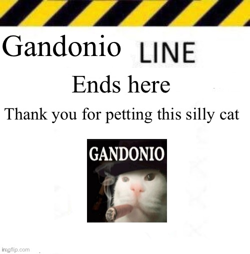 _____ line | Ends here; Gandonio; Thank you for petting this silly cat | image tagged in _____ line | made w/ Imgflip meme maker