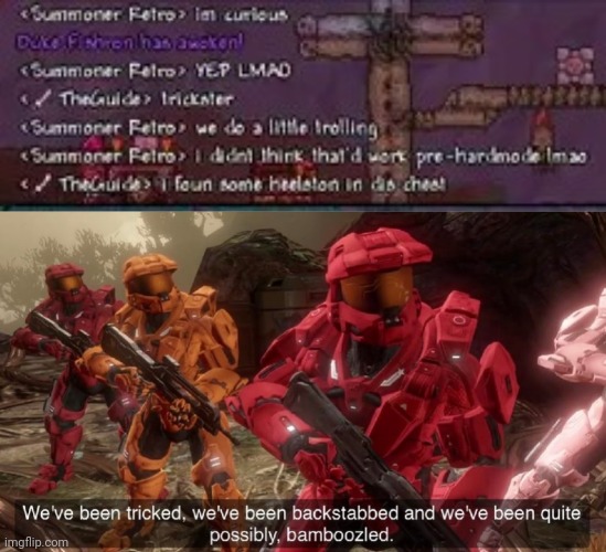 We do a little trolling | image tagged in we've been tricked,terraria,gaming,video games,nintendo switch,screenshot | made w/ Imgflip meme maker