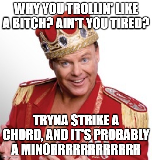 Hurts to think about, don't it? (Check His Legal History) | WHY YOU TROLLIN' LIKE A BITCH? AIN'T YOU TIRED? TRYNA STRIKE A CHORD, AND IT'S PROBABLY A MINORRRRRRRRRRRR | image tagged in jerry lawler | made w/ Imgflip meme maker