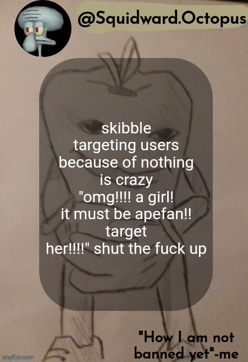 dingus | skibble targeting users because of nothing is crazy
"omg!!!! a girl! it must be apefan!! target her!!!!" shut the fuck up | image tagged in dingus | made w/ Imgflip meme maker