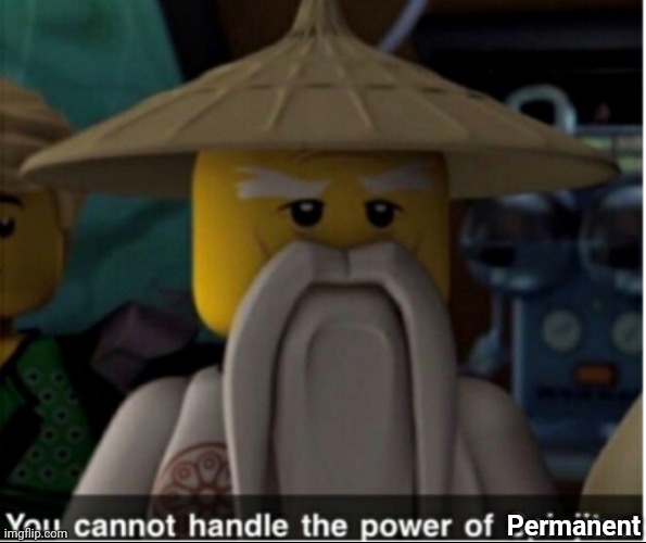 Permanent | image tagged in you cannot handle the power of spinjitzu | made w/ Imgflip meme maker