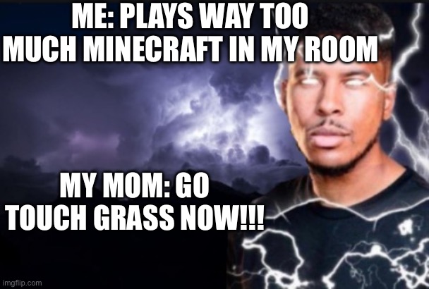 You need to go outside | ME: PLAYS WAY TOO MUCH MINECRAFT IN MY ROOM; MY MOM: GO TOUCH GRASS NOW!!! | image tagged in you should kill yourself now | made w/ Imgflip meme maker