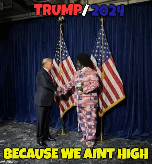 AfroMan/Trump 2024 | 2024; /; TRUMP; BECAUSE WE AINT HIGH | image tagged in afro,rappers,maga,make america great again,donald trump,trump | made w/ Imgflip meme maker