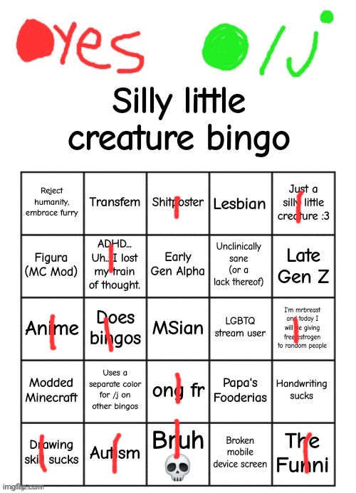 lol300's silly little creature bingo | image tagged in lol300's silly little creature bingo | made w/ Imgflip meme maker