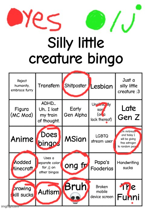 idk what the fuck i just played. | image tagged in lol300's silly little creature bingo | made w/ Imgflip meme maker