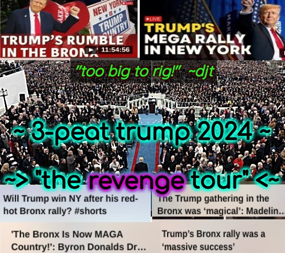 numbers STILL don't lie: plandemicRATS do | "too big to rig!"  ~djt; ~ 3-peat trump 2024 ~
 
~> "the revenge tour" <~; revenge | image tagged in trumpwon,trump won,election fraud,plandemicrats,making assholes geek again,cnn sucks | made w/ Imgflip meme maker