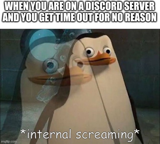 I didn' do nothin' | WHEN YOU ARE ON A DISCORD SERVER AND YOU GET TIME OUT FOR NO REASON | image tagged in private internal screaming,discord | made w/ Imgflip meme maker
