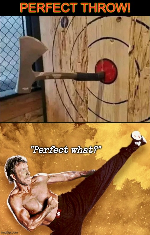 CHUCK NORRIS | "Perfect what?" | image tagged in chuck norris kick,funny | made w/ Imgflip meme maker