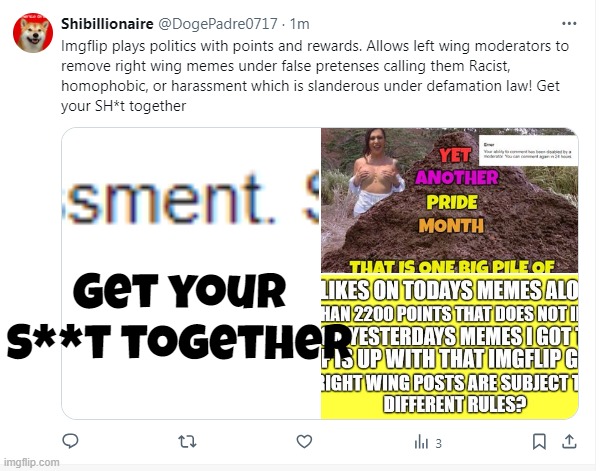 Slander under Defamation law! | Get your
S**t together | image tagged in imgflip,imgflip community,imgflip mods,political meme,slander,imgflip news | made w/ Imgflip meme maker