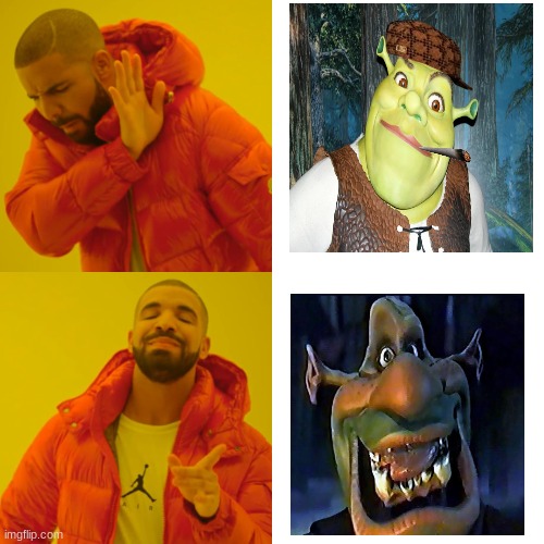 90s Shrek meme | image tagged in memes,drake hotline bling,shrek for five minutes,shrek,movies | made w/ Imgflip meme maker