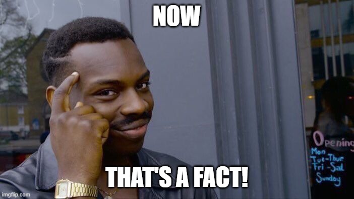 NOW THAT'S A FACT! | image tagged in memes,roll safe think about it | made w/ Imgflip meme maker