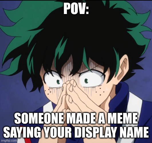 Oh hell nah | POV:; SOMEONE MADE A MEME SAYING YOUR DISPLAY NAME | image tagged in suffering deku,deku | made w/ Imgflip meme maker