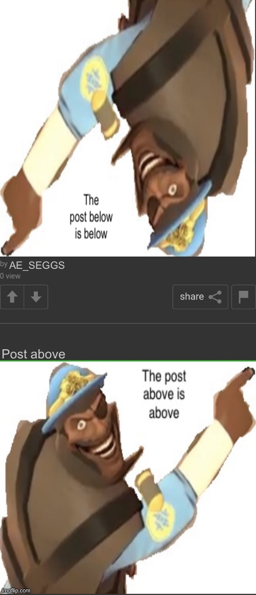 The post below is below | AE_SEGGS; Post above | image tagged in two posts | made w/ Imgflip meme maker
