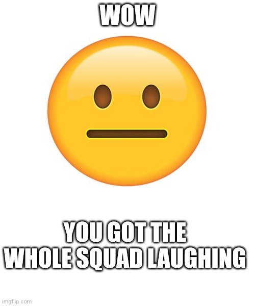 AugustTheDuck sucks | WOW; YOU GOT THE WHOLE SQUAD LAUGHING | image tagged in straight face,augusttheduck,wow | made w/ Imgflip meme maker