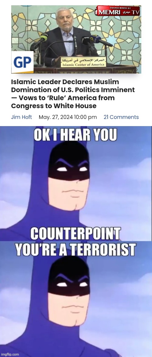 Counter Point | image tagged in batman,muslim,terrorist | made w/ Imgflip meme maker