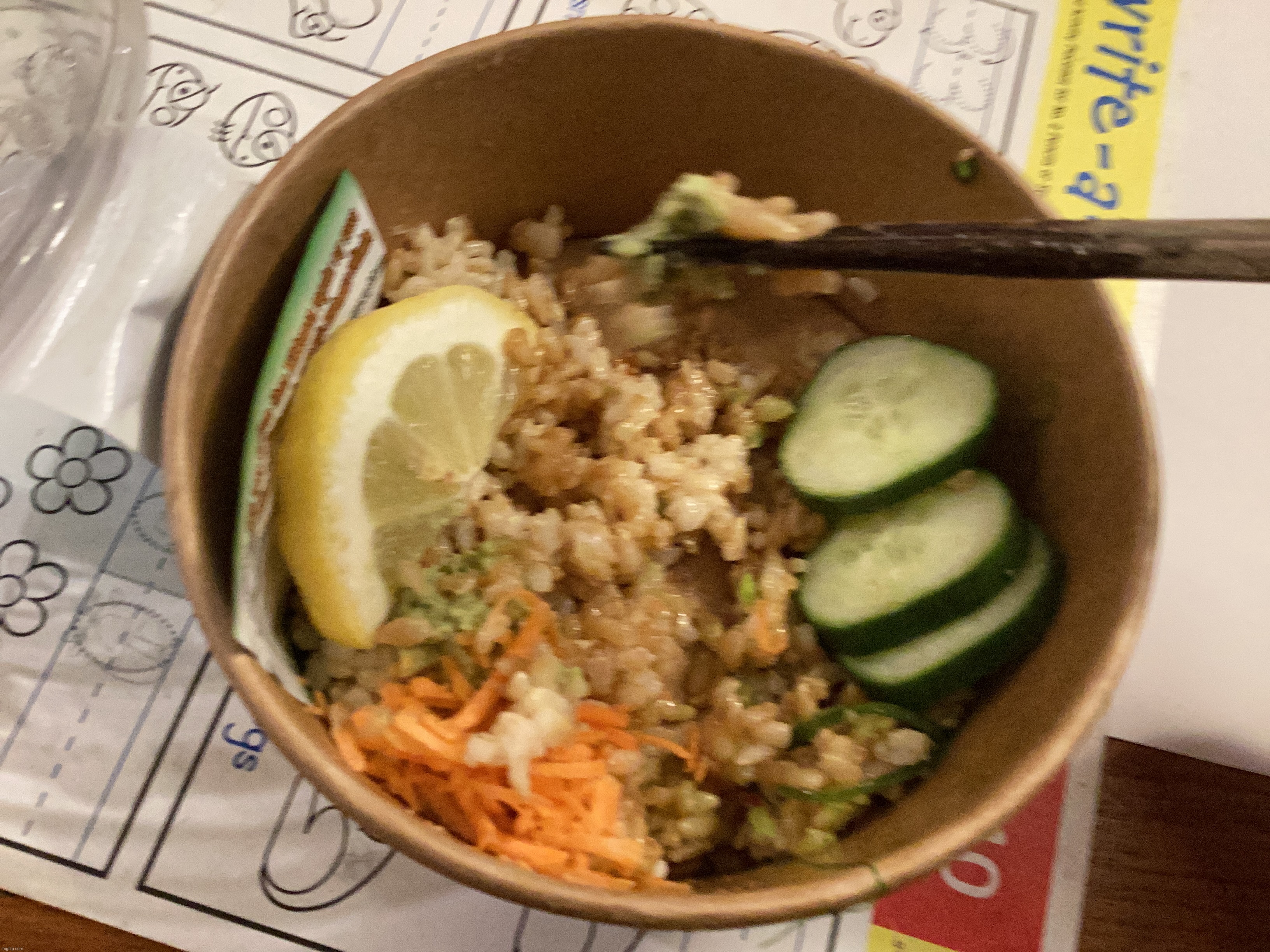Studying for an exam, I had to order in since nobody was home, I got rice and im happy now:) | made w/ Imgflip meme maker