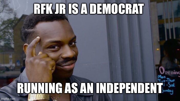 Roll Safe Think About It Meme | RFK JR IS A DEMOCRAT RUNNING AS AN INDEPENDENT | image tagged in memes,roll safe think about it | made w/ Imgflip meme maker