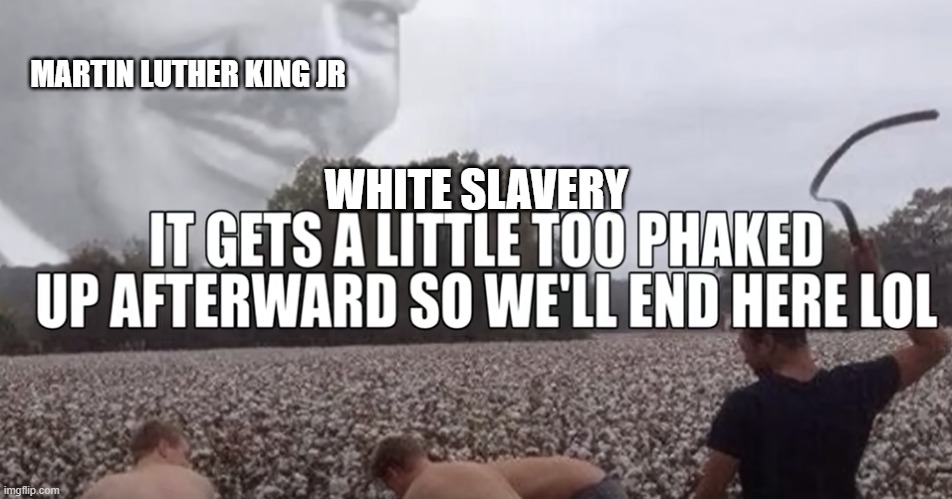 i need help | MARTIN LUTHER KING JR; WHITE SLAVERY | image tagged in slavery | made w/ Imgflip meme maker