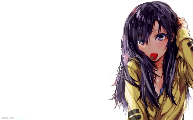 LUSCIOUS Anime Brunette - Strawberry in mouth template | image tagged in luscious anime brunette - strawberry in mouth template | made w/ Imgflip meme maker